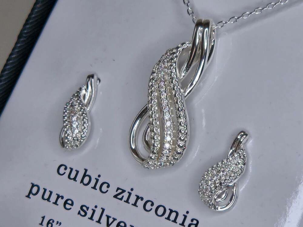Sparkle Allure Cubic Zirconia Pure Silver Plated 16 In +2 In Necklace & Earrings